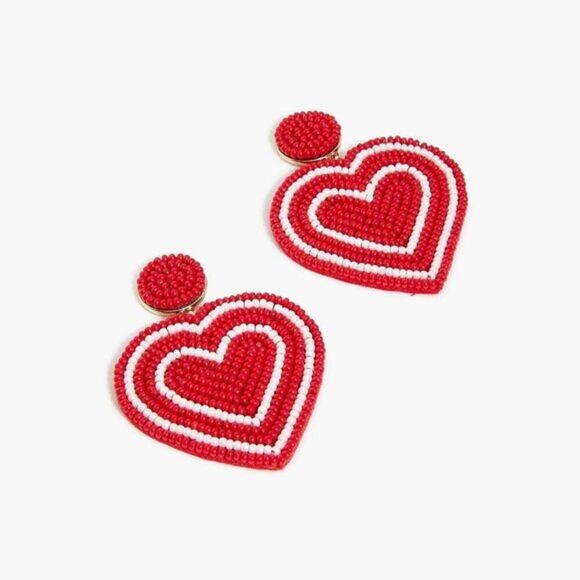 J Crew Women's Beaded Red Heart Elegant Earrings Hypoallergenic‎ Party Prom - Picture 3 of 4